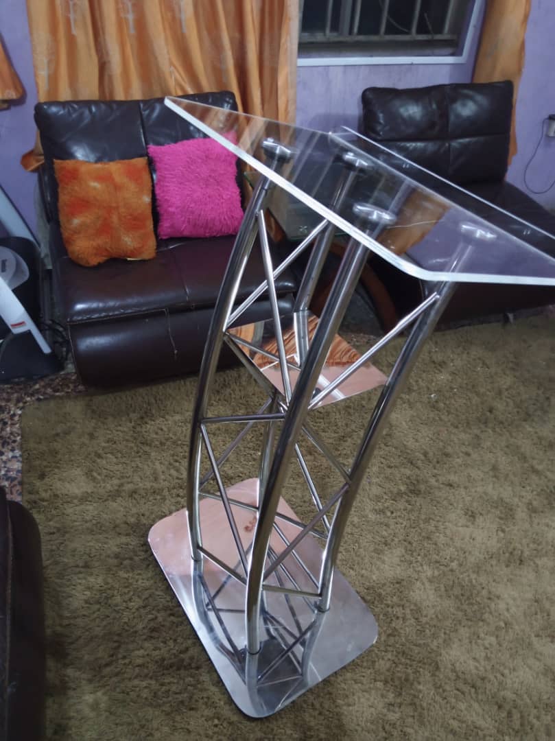 metal pulpit with acrylic top