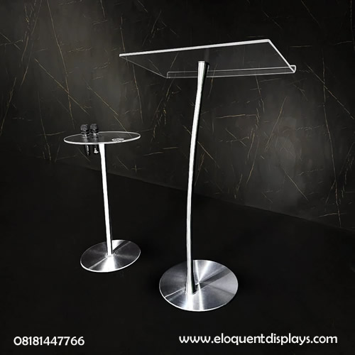single stand acrylic pulpit with mic and cup holder