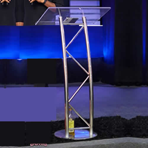 two pole stand metal pulpit with glass