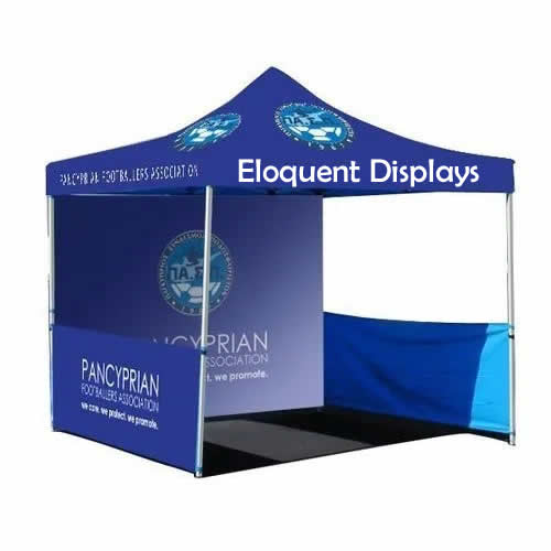 branded gazebo with half wall