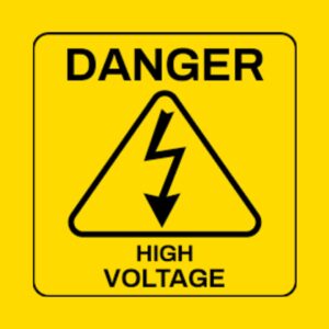 "High voltage warning sign with lightning bolt symbol available in Lagos"
