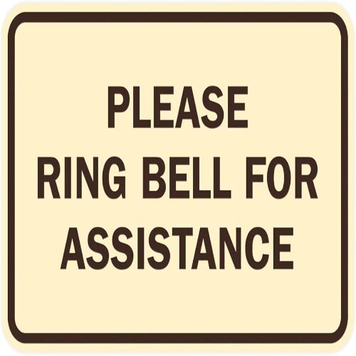 Modern "Please Ring Bell for Assistance" sign in Lagos.