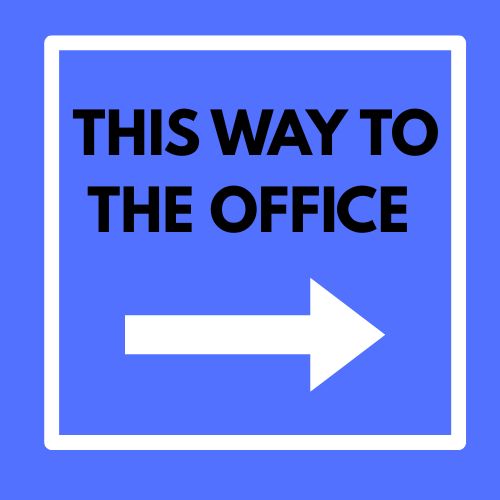 Modern "This Way to Office" sign guiding visitors in a Lagos lobby.
