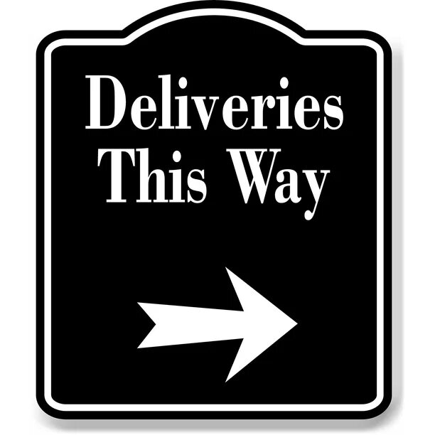 Bold "Delivery This Way" sign for vehicles Information in Lagos.
