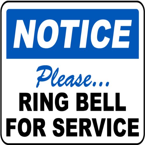 Eloquent Display Lagos "Please Ring Bell for Service" sign, enhancing customer experience.