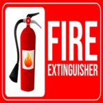 Fire extinguisher sign installed in hospital corridor