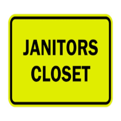 Prominent "Janitor's Closet" sign on a school hallway in Lagos.