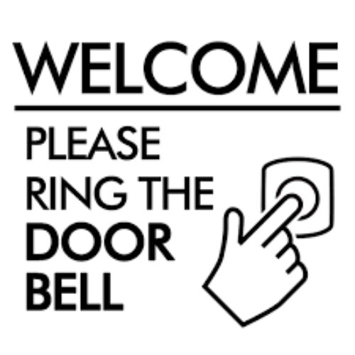 Welcoming "Please Ring The Door Bell" sign at a business entrance in Lagos.