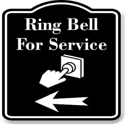 Accessible "Ring Bell for Service" sign with clear instruction in Nigeria.