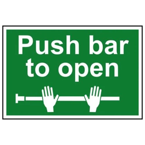 Durable "Push Bar to Open" safety sign on a panic bar in Nigeria.