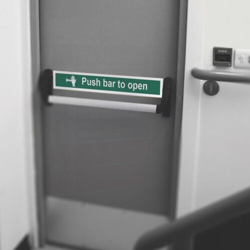 Eloquent Display Lagos "Push Bar to Open" signage solution.