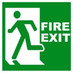 Exit Fire sign with running man pictogram for safe evacuation in Lagos.