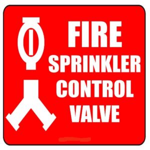 Safety-compliant "Fire Sprinkler Control Valve" location sign in Nigeria.