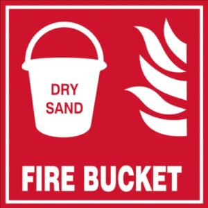 Eloquent Display Lagos "Fire Bucket" sign, essential first aid for fire.