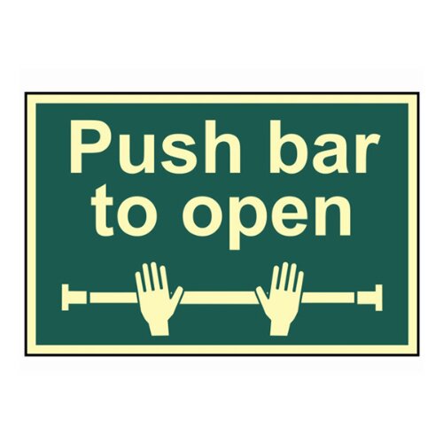 "Push Bar to Open" sign for quick egress in a Lagos commercial building.