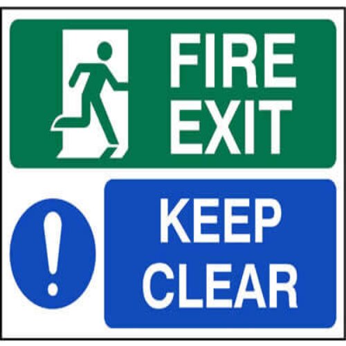 Eloquent Display Lagos "Fire Exit Keep Clear" solution for safety.