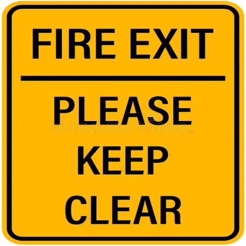 Ensuring clear escape routes with a "Fire Exit Keep Clear" sign in Lagos.