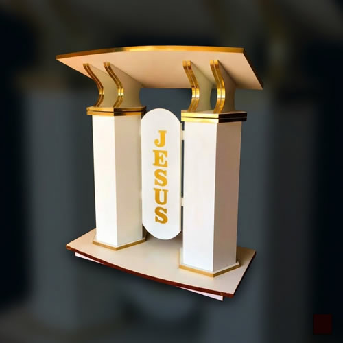white and gold modern church pulpit