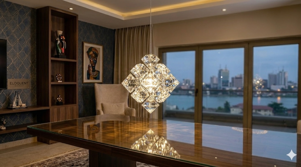 Affordable crystal LED pendant lights Lagos showroom display